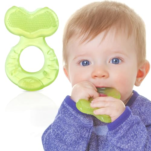 Image of Nuby Silicone Teethe-EEZ Teether with Bristles, Includes Hygienic Case, Green (Pack of 1)