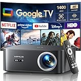 Proyector 4K【1400 ANSI/Google TV/Netflix Oficial】 WiMiUS Proyector Full HD 1080P Nativo, Auto Focus/Keystone, WiFi 6&Bluetooth 5.2, Control de Voz Projector en Casa/Exterior (Negro)