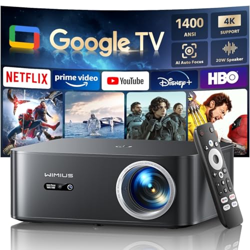 Proyector 4K【1400 ANSI/Google TV/Netflix Oficial】 WiMiUS Proyector Full HD 1080P Nativo, Auto...