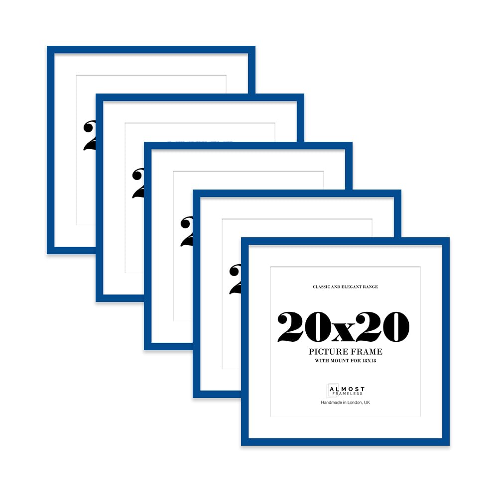 20x20 Blue Picture Frame with Mount for 18x18 Photos, Prints - Modern Square Wall Frame, Set of 5