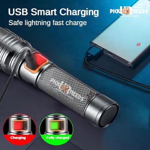 Image of Pick Ur Needs Rechargeable Flashlight Zoomable Head Adjustable 50W High Brightness Type C Charging 3 Blinking Mode Long Range Torch Light