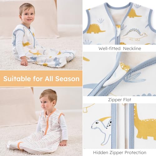 Image of Yoofoss Baby Sleep Sack 0-6 Months Wearable Blanket for Babies 100% Organic Cotton 2-Way Zipper TOG 0.5 Toddler Sleeping Sack 3 Pack, Comfy Lightweight Sleep Sacks