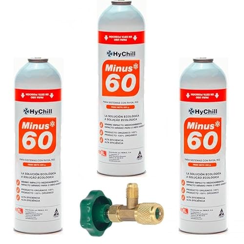 REPORSHOP - 3 Botellas Gas Minus 60 350Gr + Valvula Sustituto R32, R410A Freeze Organico