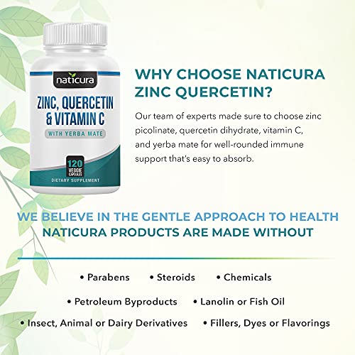 Naticura: Zinc Quercetin - Nutritional Supplement With Vitamin C And Yerba Mate For Cardiovascular Health And Immune Support - 120 Veggie Capsules - Helps Fight Inflammation - Made In The Usa #TOP4
