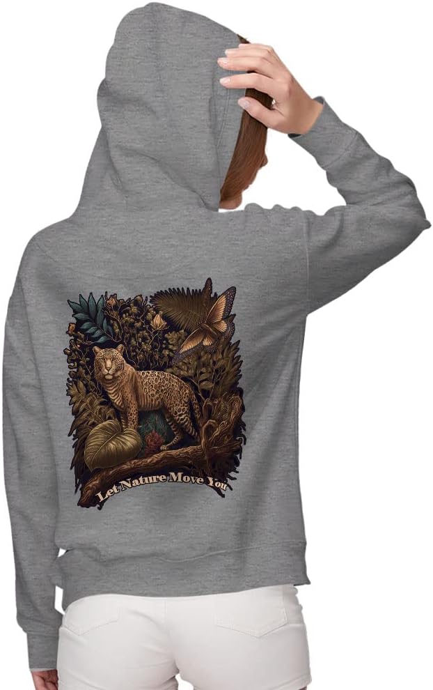 Cool Nature Women's Zip Hoodie - Animal Print Hooded Sweatshirt - Trendy Hoodie
