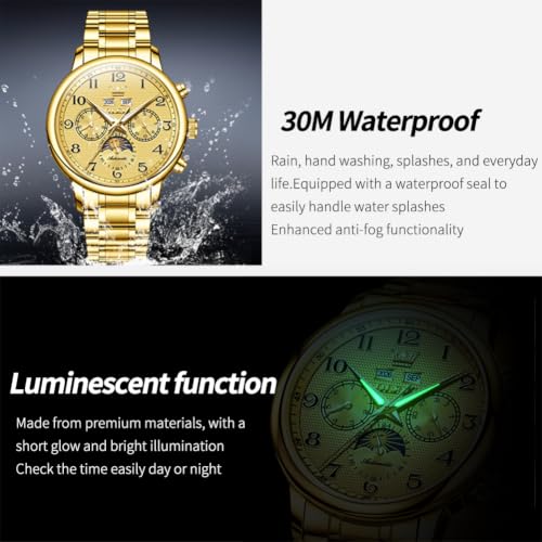 Image of OLEVS Automatic Watches for Men Luxury Skeleton Multi-Function Mechanical Watch Self Winding Date Waterproof Luminous Mens Watch
