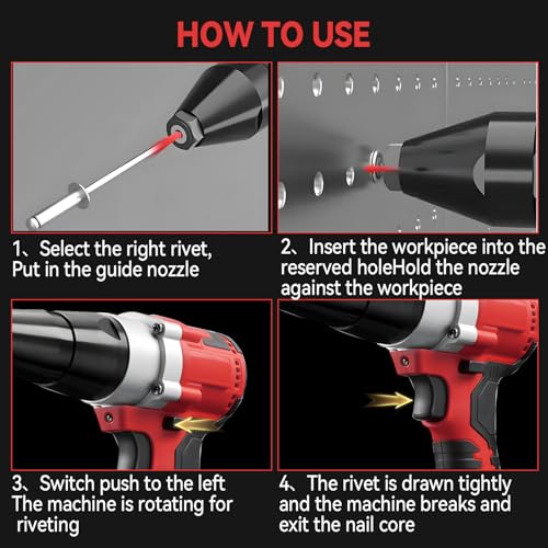 Cordless Rivet Gun for Milwaukee 18V Battery, Brushless Electric Rivet Gun Tool with 40 Rivets, LED Light & Nose Piece, Pop Rivet Gun for Metal, Plastic and Leather (NO Battery) 9 Cordless Rivet Gun for Milwaukee 18V Battery, Brushless Electric Rivet Gun Tool with 40 Rivets, LED Light & Nose Piece, Pop Rivet Gun for Metal, Plastic and Leather (NO Battery) - Image 9