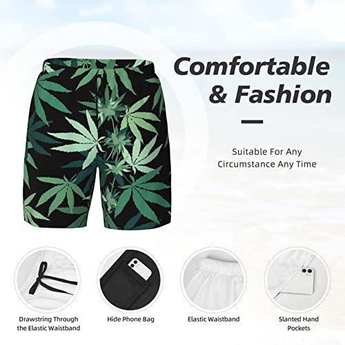 Weed Marijuana Leaf Men's Double Layer Swim Trunks Beach Shorts with Compression Liner Swimwear4