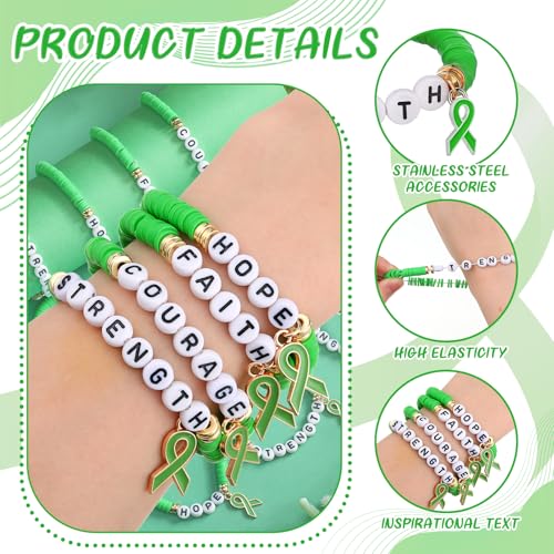 24 Pcs Liver Cancer Awareness Bracelets Green Ribbon Bracelets with Inspirational Sayings Lung Cancer Awareness Products for Men Women Teen Event Show Your Support Charity Supplies3
