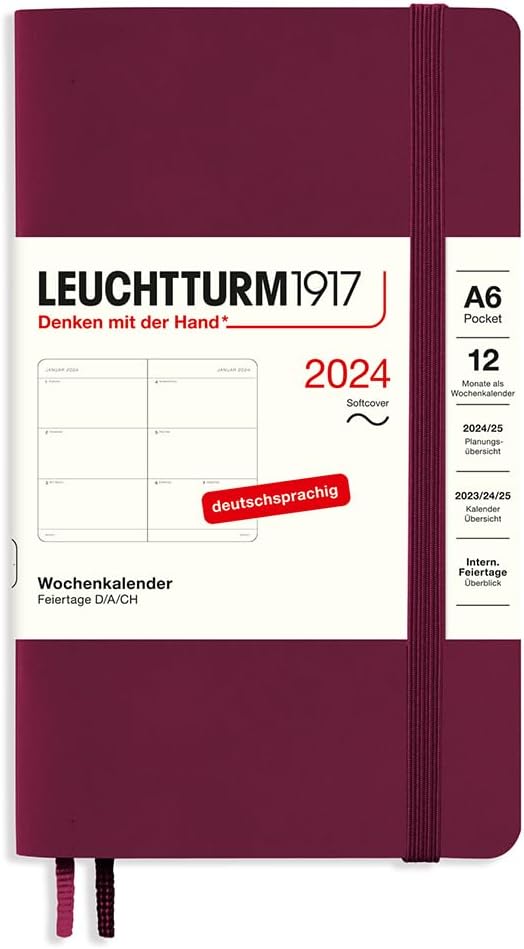 LEUCHTTURM1917 367661 Weekly Planner Medium (A5) 2024, Soft Cover, Sage, German, 12 Months