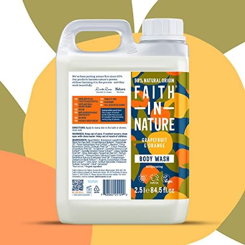Faith In Nature Grapefruit & Body Wash, Invigorating, Vegan and Cruelty Free, No SLS or Parabens, 2.5L, Clear