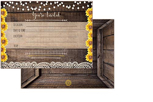 Elcer Country Lace & Sunflower Rustic Invitations All Occasion Fill In Invites For Bridal Shower Wedding Rehearsal Dinner Birthday Party Baby Shower Anniversary Engagement Bachelorette #TOP3