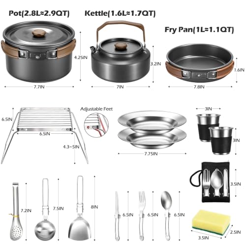 Leonyo 18PCS Camping Cookware Set, Camping Cooking Pot Pan Mess Kit - Image 2