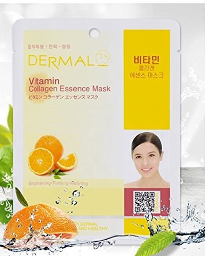 Dermal Korea Collagen Essence Full Face Facial Mask Sheet Pack No5. Vitamin 23g 10pcs