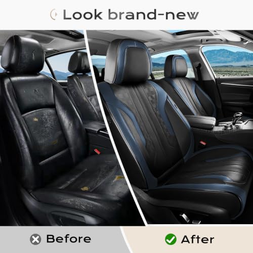 Image of Coverado Car Seat Covers Full Set, Seat Covers for Cars, Front Seat Covers and Back Seat Cover Waterproof Leather Automotive Seat Cover, Universal Car Interior Protectors Cushion for Most Cars