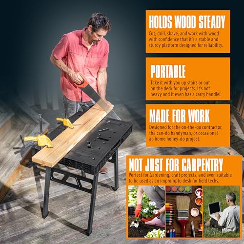 Express Folding Worktable, Easy Setup Portable Folding Workbench, 34" W x 24" D Lightweight Versatile Worktable with 1000 Lbs Load Capacity Work Benches for DIY Home Improvements Professional Worksite - Image 3