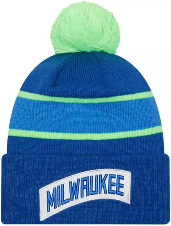 New Era Adult Milwaukee Bucks City Edition Knit Pom Beanie Cap Hat Blue One Size