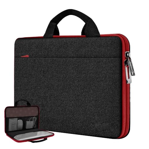 Image of Hseok Laptop Case 13.3-14 Inch Sleeve,TSA Shockproof Computer Handbag,Compatible with MacBook Neo /Pro 14 M5 /M4 /M3 /M2 /M1,All Models 13.3 inch MacBook Air /Pro,XPS 13 /14,Most 13-14 Notebooks,Black-red