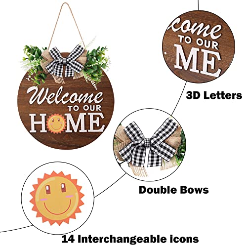 Interchangeable Welcome Sign Front Door Decoration, Seasonal Rustic Round Wood Wreath For Front Door Outside, Farmhouse Front Door Sign Front Porch Décor,Welcome Wreath Home Décor Christmas Door Décor #TOP2