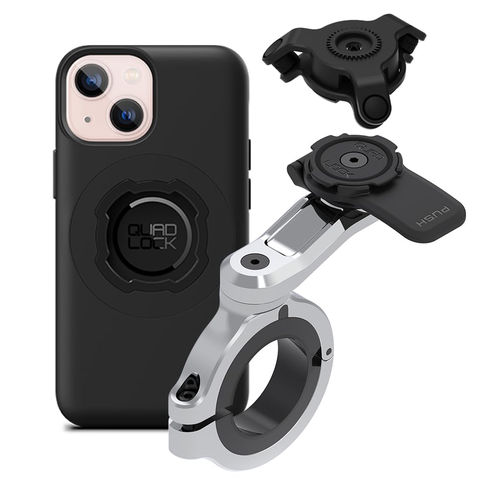 Quad Lock Motorcycle Handlebar Phone Mount PRO Chrome - Large with Vibration Dampener and MAG Phone Case for iPhone 13 Mini