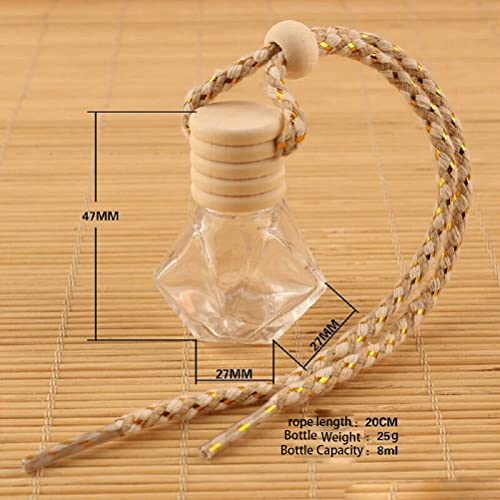 Image of 7Pcs 8ml Hanging Car Air Freshener Perfume Bottle, Refillable Aromatherapy Fragrance Clear Empty Essential Oil Diffuser Perfume Pendant Auto Ornaments Decor Accessories with Wooden Caps