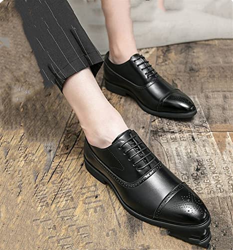 Single Season Dress Oxford for Men Lace Up Brogue Embossed Round Toe Microfiber Leather Anti-Slip Rubber Sole Block Heel Resistant Non Slip Prom Very Popular Among Young People2
