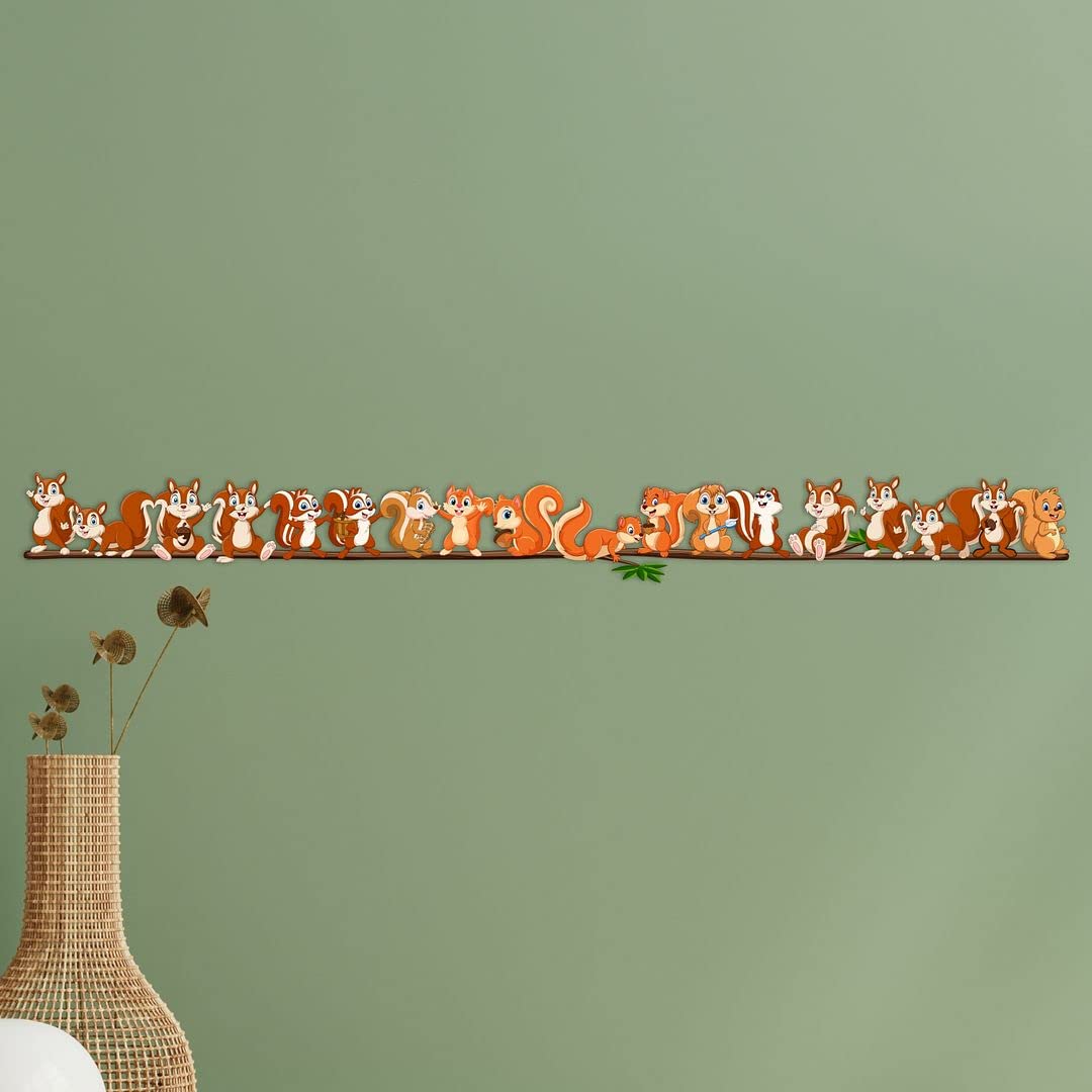 KREEPO Scurry of Squirrels Sitting on Tree Branch Vinyl Wall Sticker Waterproof for Home Decorative Items Multicolour Size (20CM X 190CM)