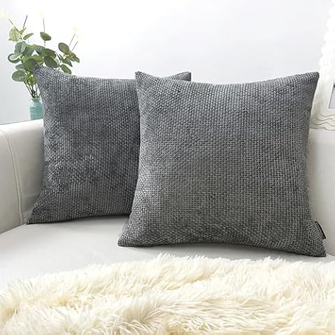 Booque Valley Decorative Throw Pillow Covers, Modern Texture Thick Chenille Cushion Covers for Bed Sofa, Hand Made Chunky Wave Accent Square Daily Pillowcases, 2 Pack(18 x 18 inch, Grey) Cover
