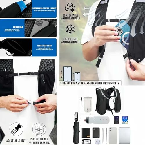 Image of Running Vest for Men, Hydration Bag with Lightweight Design, Chest Bag for Runners, Marathon Equipment with Reflective Strips, Tactical Vest for Hiking and Cycling(Grey)
