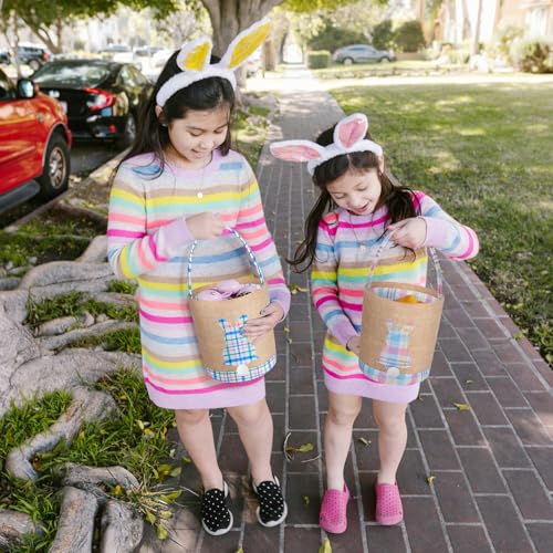 Image of Easter Bunny Basket Canvas Easter Egg Hunts Decorations Storage Reusable Grocery Candy Bag Gifts