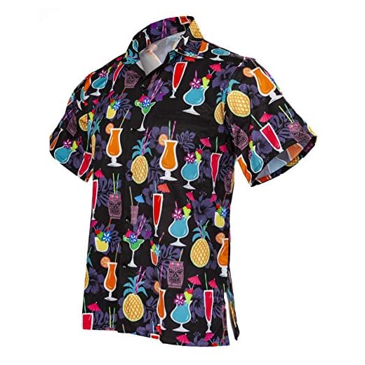 Funny Guy Mugs Men's Tropical Drinks Hawaiian Print Button Down Short Sleeve Shirt, X-Large