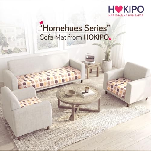 Image of HOKIPO 'Homehues Series' Printed Quilted Sofa Cover Mat for 5 Seater Set - Brown Polka Dot (IN-806 * 2 + IN-809 - D4)