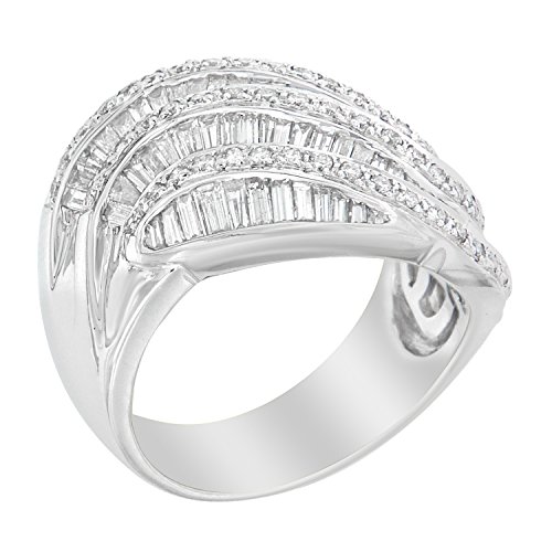 Original Classics 14K White Gold Round and Baguette cut Diamond Cocktail Ring (2 Cttw, H-I Color, VS2-SI1 Clarity) - Size 7-1/4