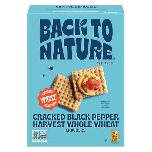 Image of Back to Nature - Cracked Black Pepper Whole Wheat Crackers - Non-GMO, Made with Whole Grain Wheat & Sea Salt - Seriously Tasty Snacks - 7 Ounce (Pack of 12)