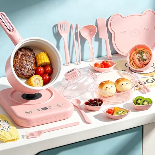 Cicicooie Kids Real Cooking Set Mini Pink Kitchen Playset for Ages 8-12 Montessori Educational Real Food Making