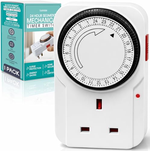 Tanness - 1 Pack Plug-In Timer Switch 24 Hour Segment Timer Plug Socket UK w/Automatic On/Off for Home Security Energy Saving Countdown Control - For Lamps Heaters & Appliances Up to 3120