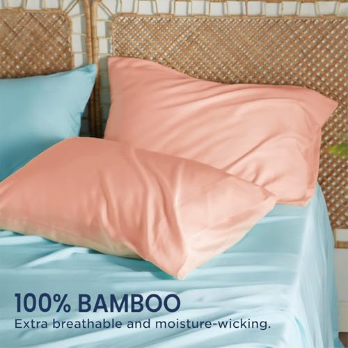 Image of Mush Bamboo Pillow Cover Set of 2 | 400 TC | 100% Bamboo Pillow Cover for Hair and Skin | Breathable, Silky Soft and Envelope Pillowcases for Hot Sleepers & Night Sweats | 17 inchx 27 inch (Peach, King)