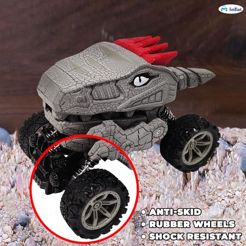 Image of FunBlast Rock Crawler Toy for Kids - 4X4 Big Wheel Drive Push & Go Dinosaur Car Toy, Monster Truck Toys for Kids for 3+ Years Toddlers, Boys, Girls (Grey)