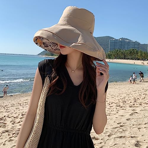 Image of HUAMULAN Women Sun Hat Summer Bucket Beach Boonie Cotton Cap Wide Brim UPF 50