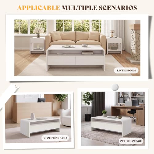 Image of AMERLIFE 39.4 inch Wood Coffee Table with Storage & Rounded Edges