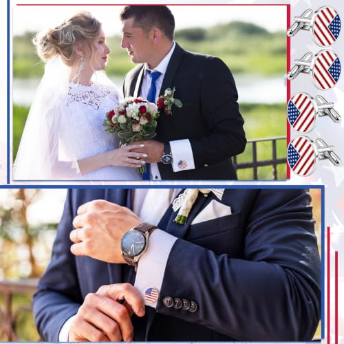 Image of Newcotte 5 Pairs Cufflinks for Men Round Silver Cufflinks Mens Classic Stainless Steel Cuff Links Set for Wedding Gifts