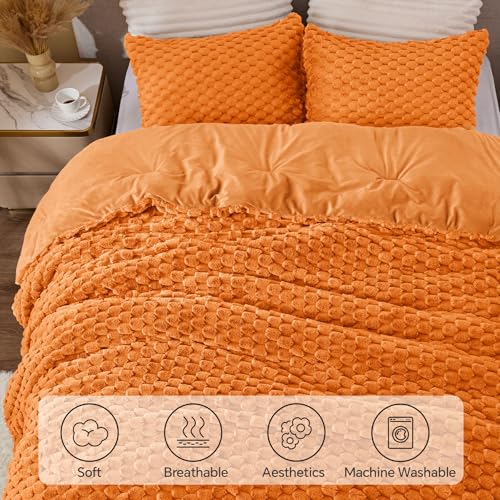 Image of BEDELITE Fluffy King Size Comforter Set - Burnt Orange Fleece Soft Comforter for King Size Bed, Luxury Warm Bedding Set for Winter, Fuzzy Bed Set 3 Pieces (1 Comforter, 2 Pillowcases)