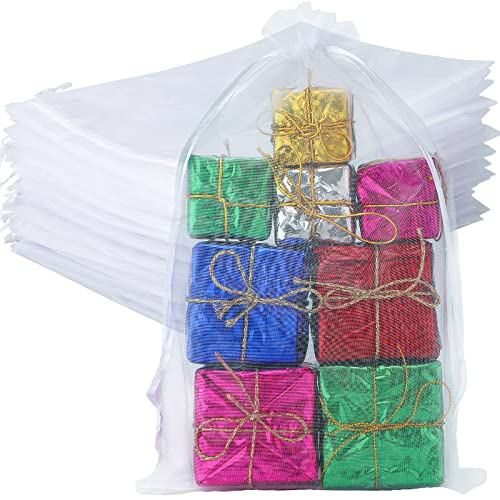 G2PLUS Weiß Organzasäckchen Groß 20x30cm Hochzeit Geschenk Organzabeutel 50 Stück Organza-Beutelchen mit Kordelzug Sie als Hochzeit Bonbonsbeutel Schmuckbeutel Geschenkbeutel