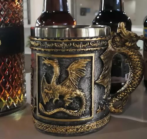 Taza medieval dragón de acero y resina 14oz miniatura 1