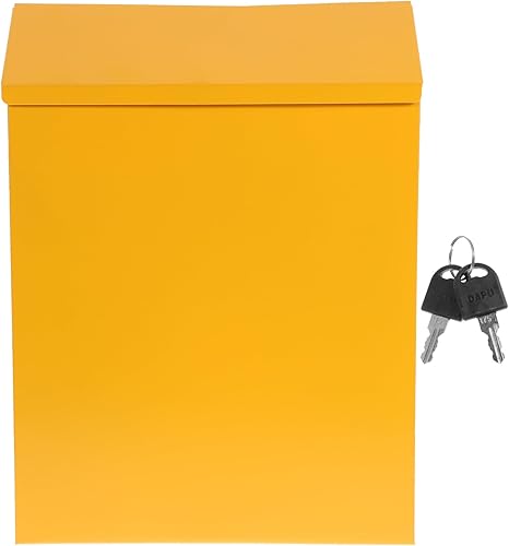 Cabilock Buzones de oficina de metal con candado, papelera montada en la pared, caja de donación, caja de recolección de llaves (amarillo)