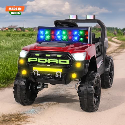 Image of Little Rides Force 4x4 Battery Operated Jeep for Kids, Ride on Toy Baby Car with LED & RGB Light & Music, Rechargeable Electric Jeep, Big Battery Car for Kids to Drive 1 to 5 Years Boys Girls (Red)