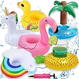 6 STK Aufblasbare Getränkehalter Pool Schwimmender Getränkehalter Schwimmend Bierhalter Pool Schwimmender Getränke Halter mit Luftpumpe, Flamingo Palme Pool Party Deko, Sommer Gadgets für Whirlpool