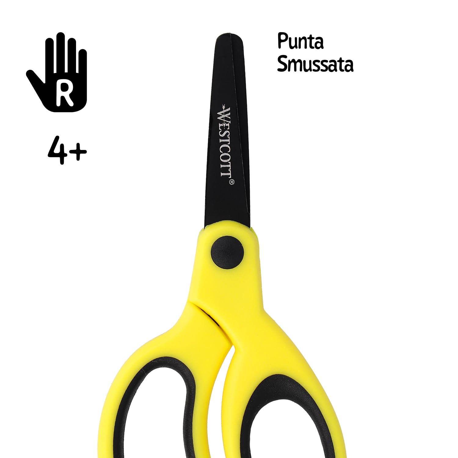 Westcott Forbici per bambini Softgrip giallo neon per destrimani | Forbici con impugnatura ergonomica per bambini in età prescolare | Forbici da bricolage 13 cm (5") | Punta arrotondata | E-21563 00