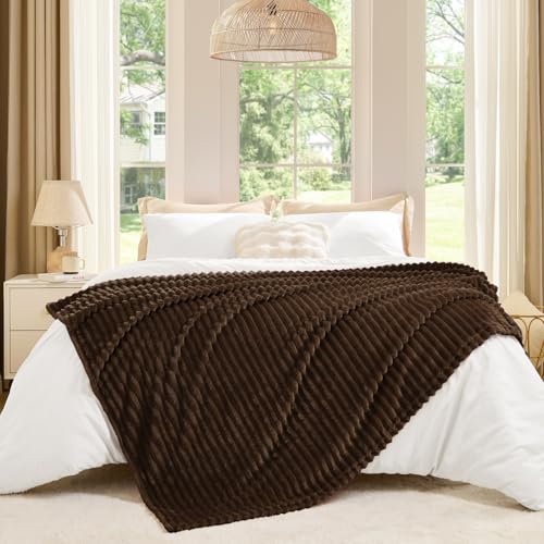 Image of BEDELITE Fleece Throw Blanket for Couch - 3D Ribbed Jacquard Soft and Warm Decorative Fuzzy Blanket - Cozy, Fluffy, Plush Lightweight Dark Brown Throw Blankets for Bed, Sofa, 50x60 inches