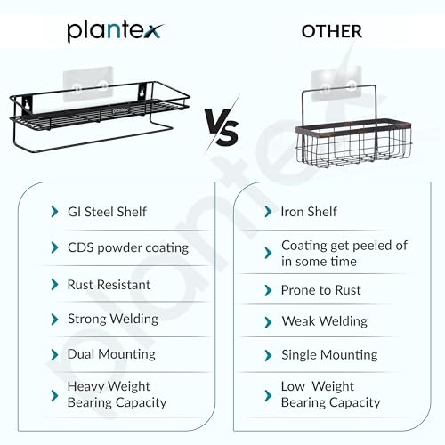 Image of Plantex Bathroom Organizer Without Drill /GI Steel Multipurpose Bathroom Shelf /Wall Mounted Storage Rack /Towel Holder /Self Adhesive Bathroom Shelf- Wall Mount (Black)